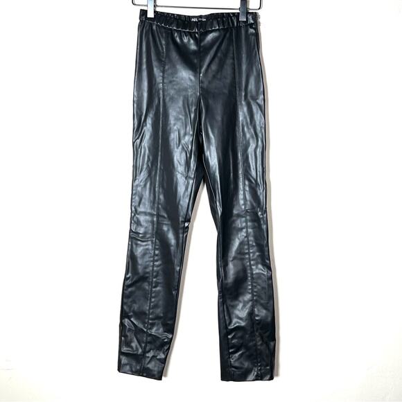 Zara black elastic waist skinny leg faux leather leggings pants size small S B18 - Picture 1 of 4